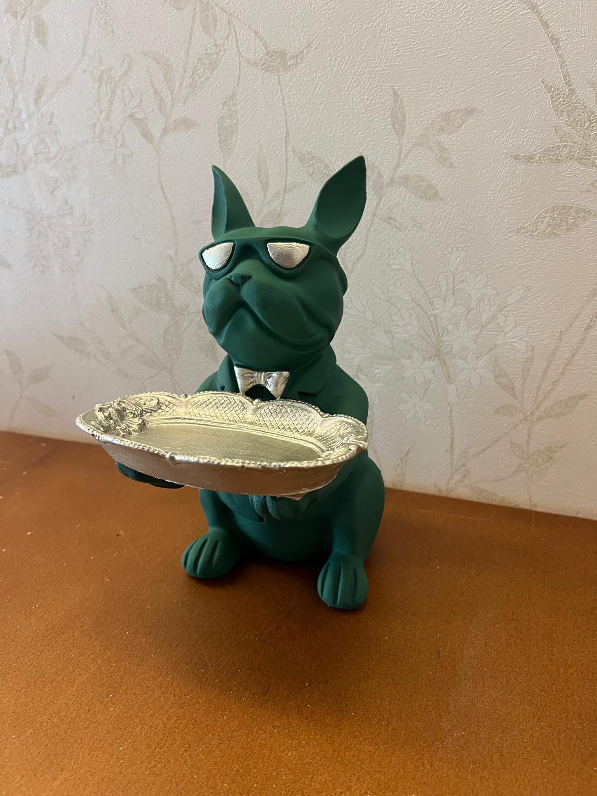 Handmade Bulldog Tray Decor, Funny Dog Sculpture, Polyester Modern Home Accent, French Bulldog Figurine Gift