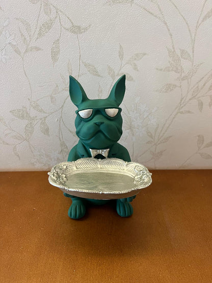 Handmade Bulldog Tray Decor, Funny Dog Sculpture, Polyester Modern Home Accent, French Bulldog Figurine Gift