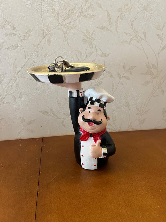 Chef Decor with Tray, Handmade Chef Decor with Tray, Handmade Chef Figurine with Tray, Handmade Chef Statue, Handmade Kitchen Chef Statue