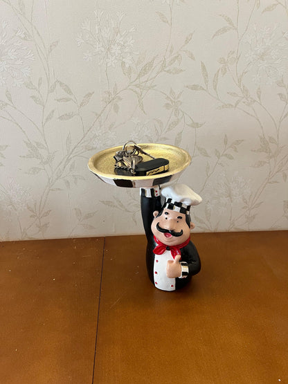 Chef Decor with Tray, Handmade Chef Decor with Tray, Handmade Chef Figurine with Tray, Handmade Chef Statue, Handmade Kitchen Chef Statue