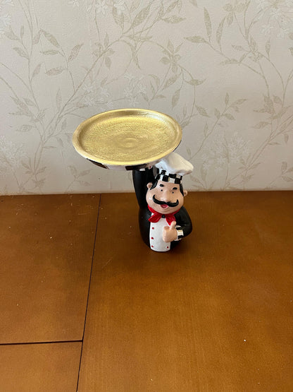 Chef Decor with Tray, Handmade Chef Decor with Tray, Handmade Chef Figurine with Tray, Handmade Chef Statue, Handmade Kitchen Chef Statue