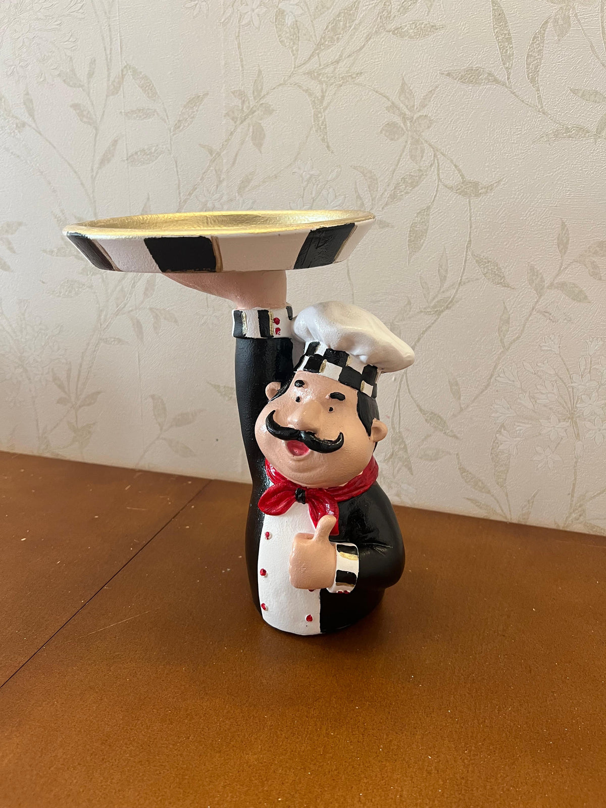 Chef Decor with Tray, Handmade Chef Decor with Tray, Handmade Chef Figurine with Tray, Handmade Chef Statue, Handmade Kitchen Chef Statue