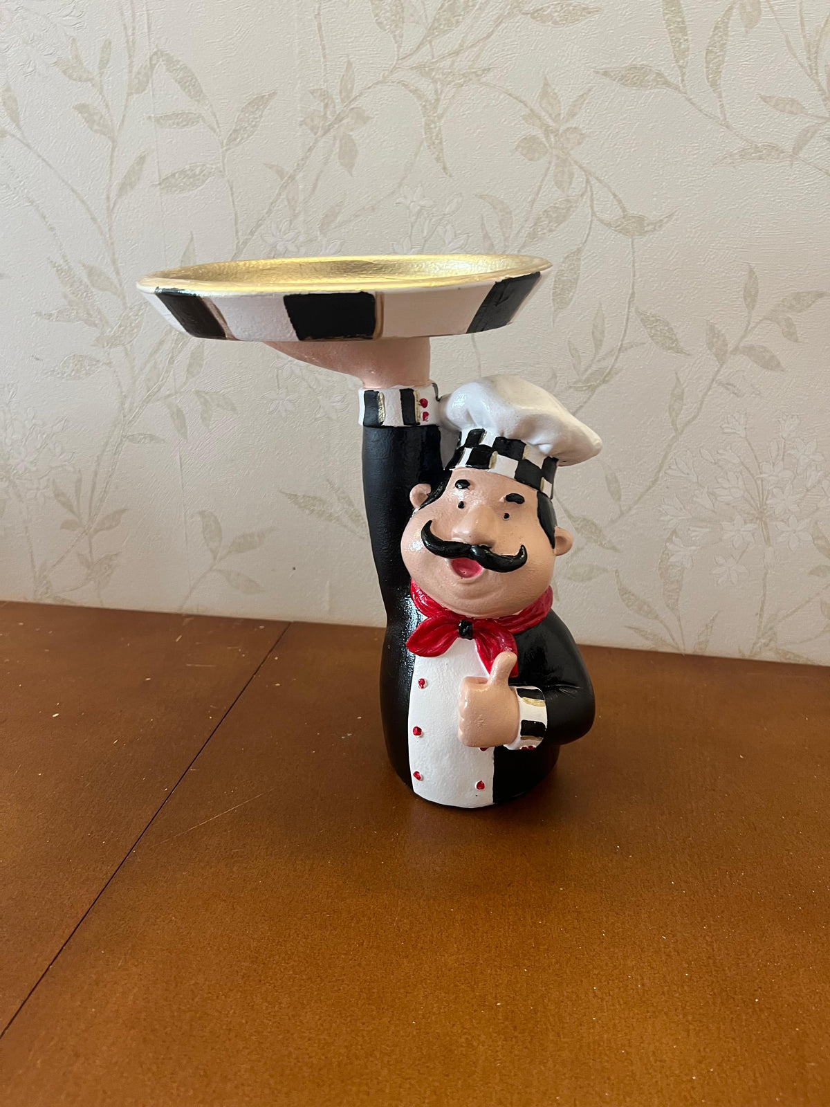 Chef Decor with Tray, Handmade Chef Decor with Tray, Handmade Chef Figurine with Tray, Handmade Chef Statue, Handmade Kitchen Chef Statue