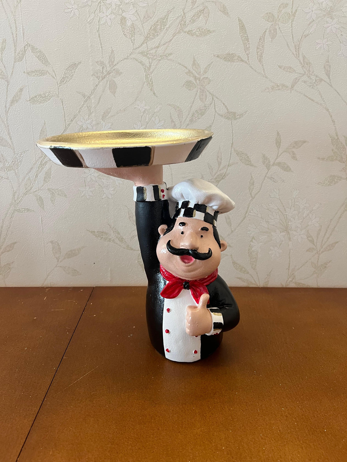 Chef Decor with Tray, Handmade Chef Decor with Tray, Handmade Chef Figurine with Tray, Handmade Chef Statue, Handmade Kitchen Chef Statue