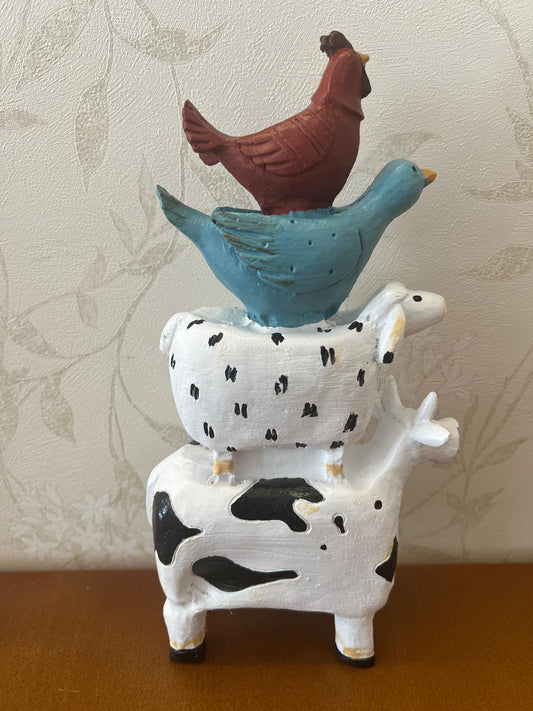 Farm Animals Stacked Statue, Colorful Stacked Farm Animal Statue, Farmhouse Style Stacked Animal Sculpture, Farm Animal Tower Figurine