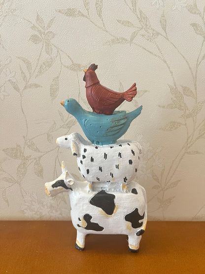 Farm Animals Stacked Statue, Colorful Stacked Farm Animal Statue, Farmhouse Style Stacked Animal Sculpture, Farm Animal Tower Figurine