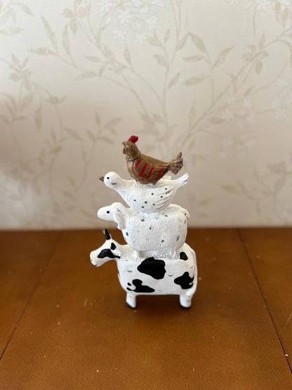 Farm Animals Stacked Statue, Colorful Stacked Farm Animal Statue, Farmhouse Style Stacked Animal Sculpture, Farm Animal Tower Figurine