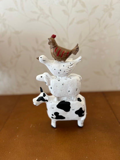 Farm Animals Stacked Statue, Colorful Stacked Farm Animal Statue, Farmhouse Style Stacked Animal Sculpture, Farm Animal Tower Figurine