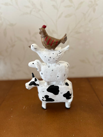 Farm Animals Stacked Statue, Colorful Stacked Farm Animal Statue, Farmhouse Style Stacked Animal Sculpture, Farm Animal Tower Figurine
