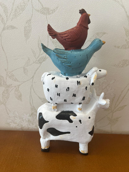 Farm Animals Stacked Statue, Colorful Stacked Farm Animal Statue, Farmhouse Style Stacked Animal Sculpture, Farm Animal Tower Figurine
