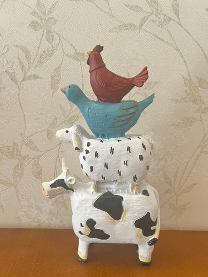 Farm Animals Stacked Statue, Colorful Stacked Farm Animal Statue, Farmhouse Style Stacked Animal Sculpture, Farm Animal Tower Figurine
