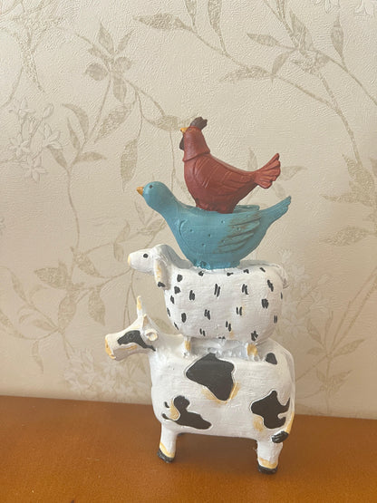 Farm Animals Stacked Statue, Colorful Stacked Farm Animal Statue, Farmhouse Style Stacked Animal Sculpture, Farm Animal Tower Figurine