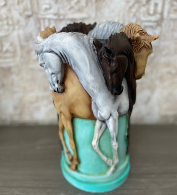 Horse Themed Vase, Gift For Horse Lovers, Decorative Vase With Horses, Horse Motif Decor, Horse Flowerpot, Horse Statue Vase, Horse Vase
