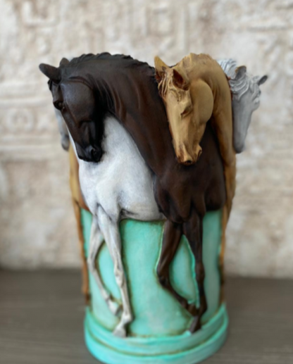 Horse Themed Vase, Gift For Horse Lovers, Decorative Vase With Horses, Horse Motif Decor, Horse Flowerpot, Horse Statue Vase, Horse Vase