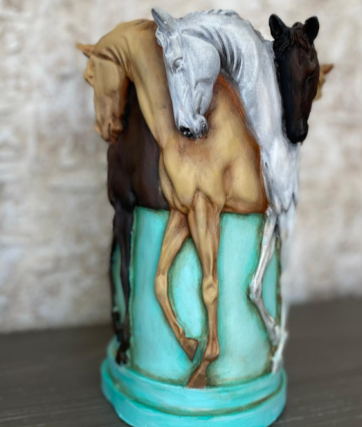 Horse Themed Vase, Gift For Horse Lovers, Decorative Vase With Horses, Horse Motif Decor, Horse Flowerpot, Horse Statue Vase, Horse Vase
