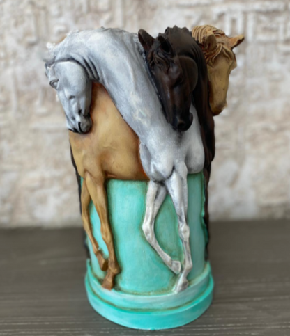 Horse Themed Vase, Gift For Horse Lovers, Decorative Vase With Horses, Horse Motif Decor, Horse Flowerpot, Horse Statue Vase, Horse Vase