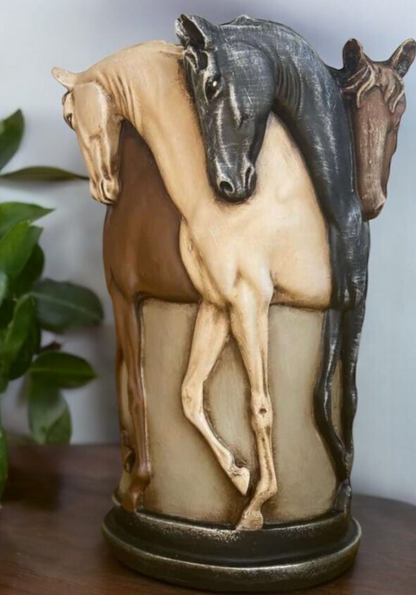 Horse Themed Vase, Gift For Horse Lovers, Decorative Vase With Horses, Horse Motif Decor, Horse Flowerpot, Horse Statue Vase, Horse Vase