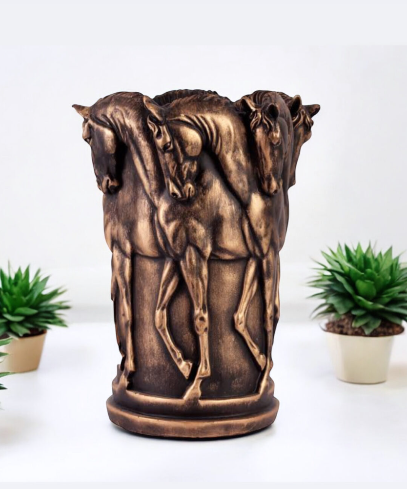 Horse Themed Vase, Gift For Horse Lovers, Decorative Vase With Horses, Horse Motif Decor, Horse Flowerpot, Horse Statue Vase, Horse Vase