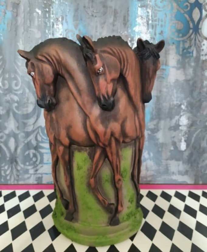 Horse Themed Vase, Gift For Horse Lovers, Decorative Vase With Horses, Horse Motif Decor, Horse Flowerpot, Horse Statue Vase, Horse Vase