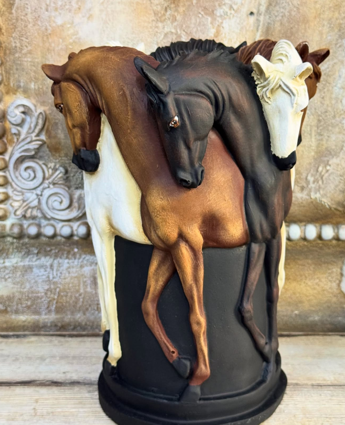 Horse Themed Vase, Gift For Horse Lovers, Decorative Vase With Horses, Horse Motif Decor, Horse Flowerpot, Horse Statue Vase, Horse Vase
