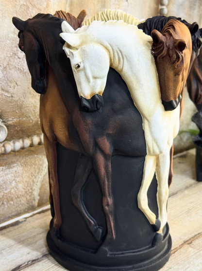 Horse Themed Vase, Gift For Horse Lovers, Decorative Vase With Horses, Horse Motif Decor, Horse Flowerpot, Horse Statue Vase, Horse Vase