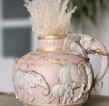 Elefantenvase, handgefertigtes Safari-Dekor, Wildlife Art Decor, Elefanten-Henkelvase, exotisches Wohndekor, Elefantenvase-Dekor, afrikanische Vase, Wildlife Vase