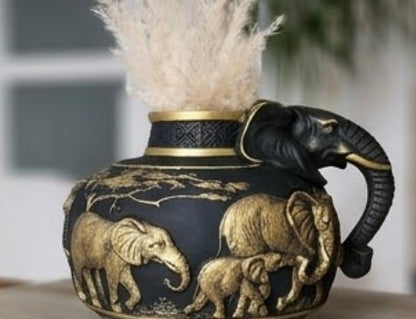 Elefantenvase, handgefertigtes Safari-Dekor, Wildlife Art Decor, Elefanten-Henkelvase, exotisches Wohndekor, Elefantenvase-Dekor, afrikanische Vase, Wildlife Vase
