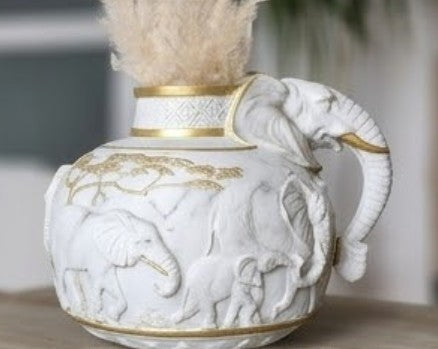 Elefantenvase, handgefertigtes Safari-Dekor, Wildlife Art Decor, Elefanten-Henkelvase, exotisches Wohndekor, Elefantenvase-Dekor, afrikanische Vase, Wildlife Vase