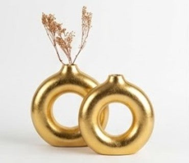 Kreisförmige Keramikvase Set-2, Minimalistische runde Hohlvase, handgefertigte Keramikvase, Wohndekor-Accessoires, Pampas-Blumenvasen, Blumenvase, Kreisvase, handgefertigte Vase