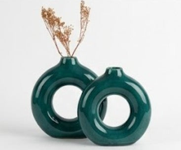 Kreisförmige Keramikvase Set-2, Minimalistische runde Hohlvase, handgefertigte Keramikvase, Wohndekor-Accessoires, Pampas-Blumenvasen, Blumenvase, Kreisvase, handgefertigte Vase
