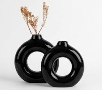 Kreisförmige Keramikvase Set-2, Minimalistische runde Hohlvase, handgefertigte Keramikvase, Wohndekor-Accessoires, Pampas-Blumenvasen, Blumenvase, Kreisvase, handgefertigte Vase