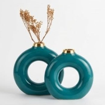 Kreisförmige Keramikvase Set-2, Minimalistische runde Hohlvase, handgefertigte Keramikvase, Wohndekor-Accessoires, Pampas-Blumenvasen, Blumenvase, Kreisvase, handgefertigte Vase