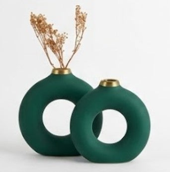 Kreisförmige Keramikvase Set-2, Minimalistische runde Hohlvase, handgefertigte Keramikvase, Wohndekor-Accessoires, Pampas-Blumenvasen, Blumenvase, Kreisvase, handgefertigte Vase