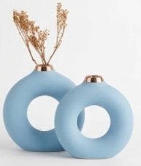 Kreisförmige Keramikvase Set-2, Minimalistische runde Hohlvase, handgefertigte Keramikvase, Wohndekor-Accessoires, Pampas-Blumenvasen, Blumenvase, Kreisvase, handgefertigte Vase