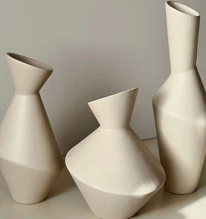 Modern Geometric Vase Set, Ceramic Geometric Vase Trio, Set of 3 Abstract Vases, Minimalist Home Vase Set, Modern Decorative Vase Set