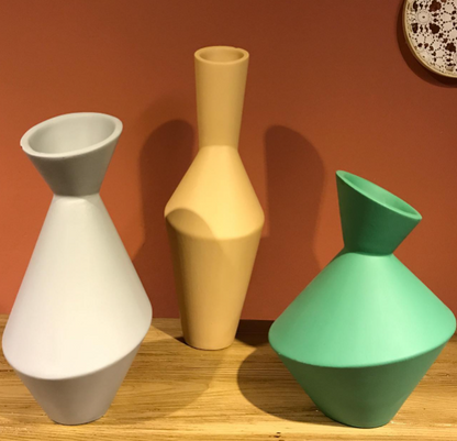 Modern Geometric Vase Set, Ceramic Geometric Vase Trio, Set of 3 Abstract Vases, Minimalist Home Vase Set, Modern Decorative Vase Set