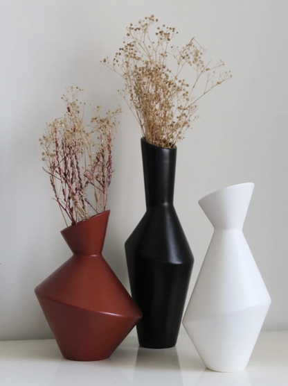Modern Geometric Vase Set, Ceramic Geometric Vase Trio, Set of 3 Abstract Vases, Minimalist Home Vase Set, Modern Decorative Vase Set