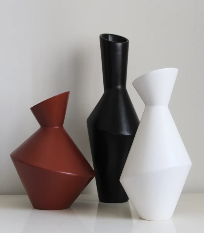 Modern Geometric Vase Set, Ceramic Geometric Vase Trio, Set of 3 Abstract Vases, Minimalist Home Vase Set, Modern Decorative Vase Set
