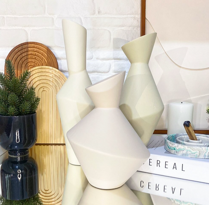 Modern Geometric Vase Set, Ceramic Geometric Vase Trio, Set of 3 Abstract Vases, Minimalist Home Vase Set, Modern Decorative Vase Set