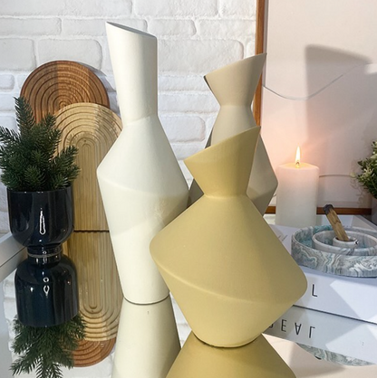 Modern Geometric Vase Set, Ceramic Geometric Vase Trio, Set of 3 Abstract Vases, Minimalist Home Vase Set, Modern Decorative Vase Set