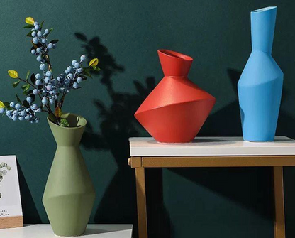 Modern Geometric Vase Set, Ceramic Geometric Vase Trio, Set of 3 Abstract Vases, Minimalist Home Vase Set, Modern Decorative Vase Set
