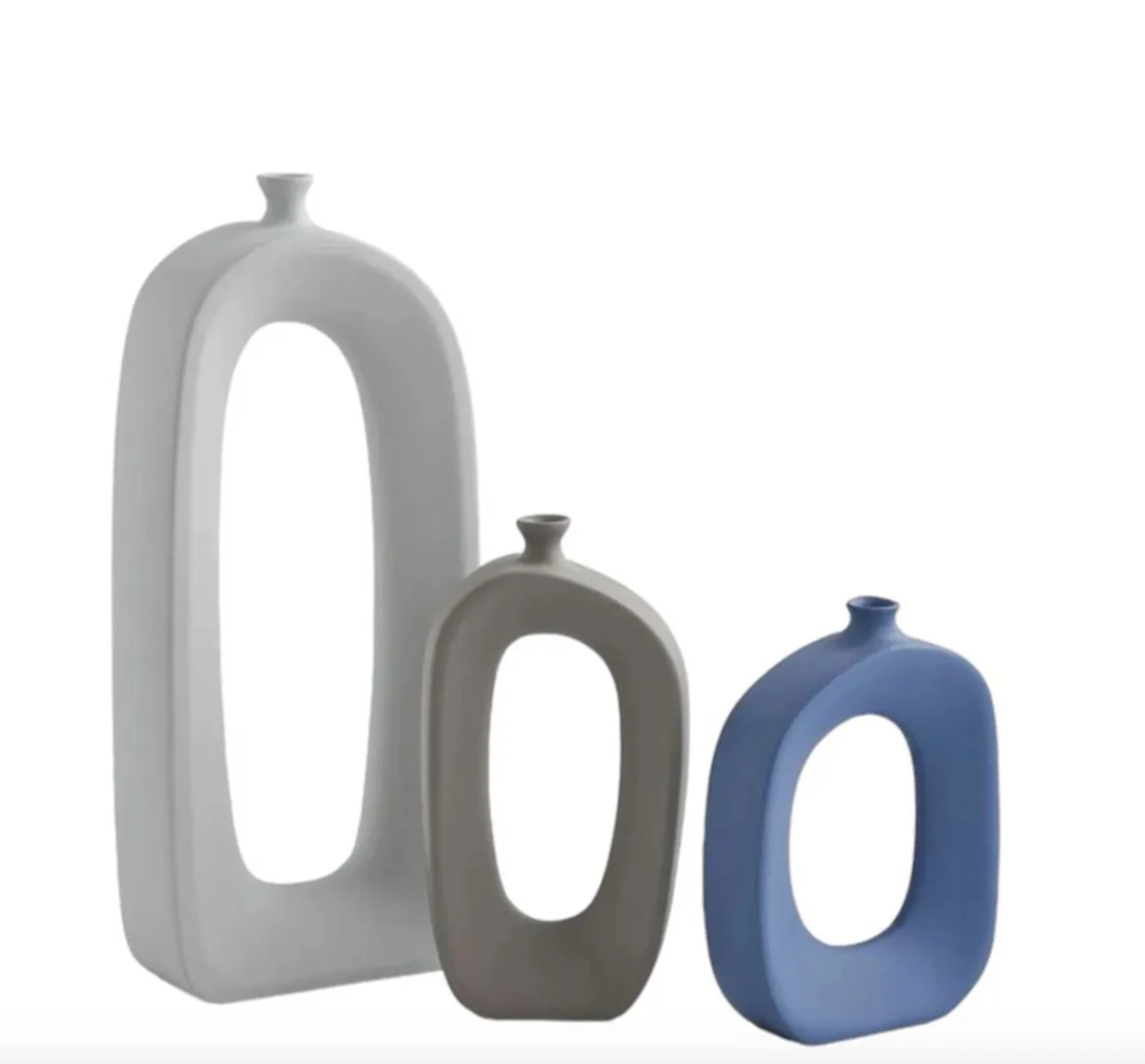 Set di vasi astratti in ceramica moderna, centrotavola cavi scultorei, vaso in ceramica astratto, trio di vasi moderni, vaso cavo moderno, vaso cavo, decorazione con vaso cavo 
