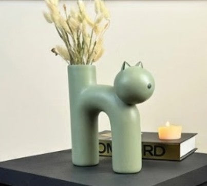 Süße Vase in Katzenform, Katzenvase für Blumen, Keramikvase, nordisches Kunstdekor, Geschenk für Zuhause, Geschenk für Katzenliebhaber, Keramik-Katzenvase, Katzenvase, Katzenförmige Vase, Blumenvase