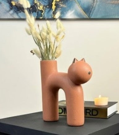 Süße Vase in Katzenform, Katzenvase für Blumen, Keramikvase, nordisches Kunstdekor, Geschenk für Zuhause, Geschenk für Katzenliebhaber, Keramik-Katzenvase, Katzenvase, Katzenförmige Vase, Blumenvase