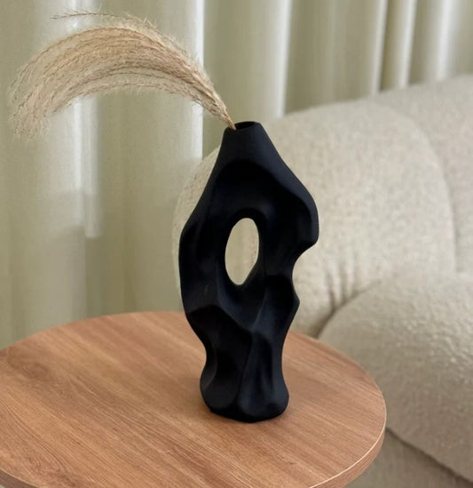 Abstract Vase, Modern Black Sculptural Vase, Minimalist Artistic Home Accent, Flower Pot