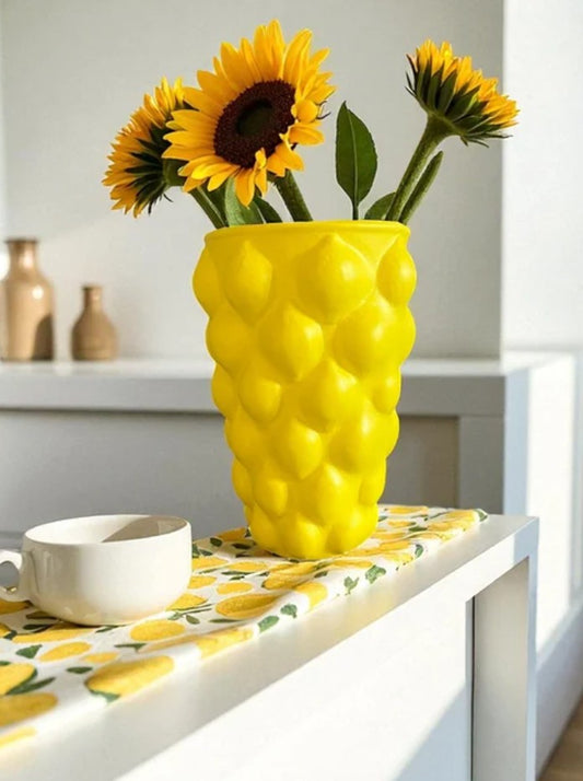 Handmade Lemon Vase, Yellow Ceramic Fruit Vase, Modern Lemon-Themed Pot