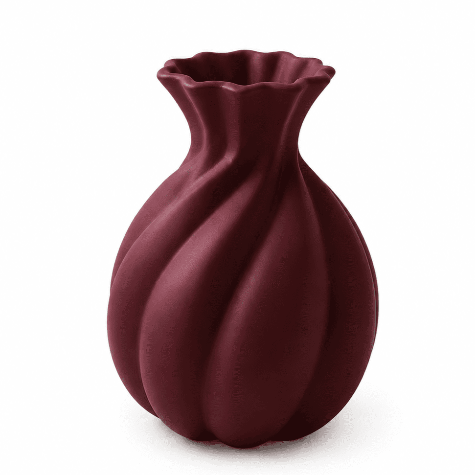 Handmade Ceramic Vase, Modern Sculptural Flower Centerpiece, Burgundy Spiral Vase