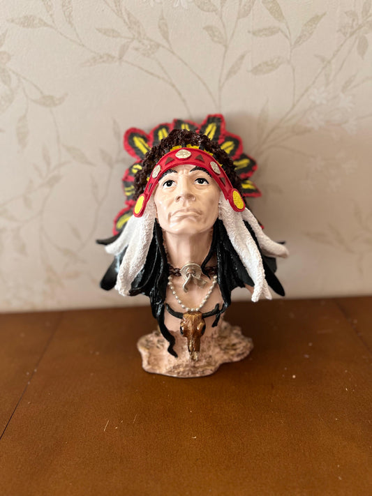 Native American Chief Bust Statue, Polyester Native American Sculpture, Tribal Native American Bust, Ethnic Native American Figurine Bust