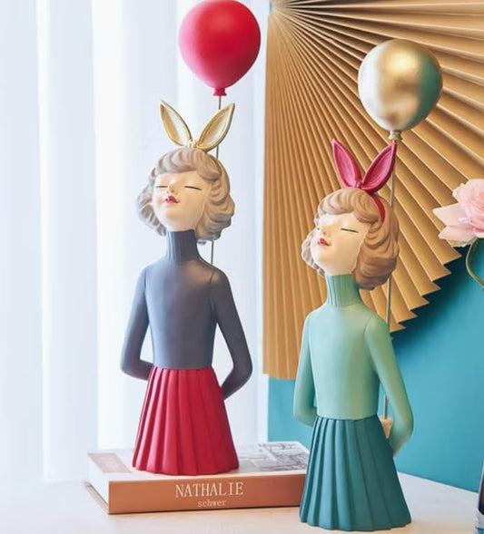 Girl Balloon Statue with Skirt and Bunny Ears, Girl Balloon Statue, Unique Gift Statue, Girl Sculpture Decor, Girl Balloon Sculpture, Girl Balloon Decor, Girl Balloon Objects
