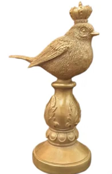 Vintage Crowned Bird Figurine on Leaf Base, Decorative Bird Statue, Bird Decor, Crowned Bird Decor, Bird Sculpture, Royal Bird Statue